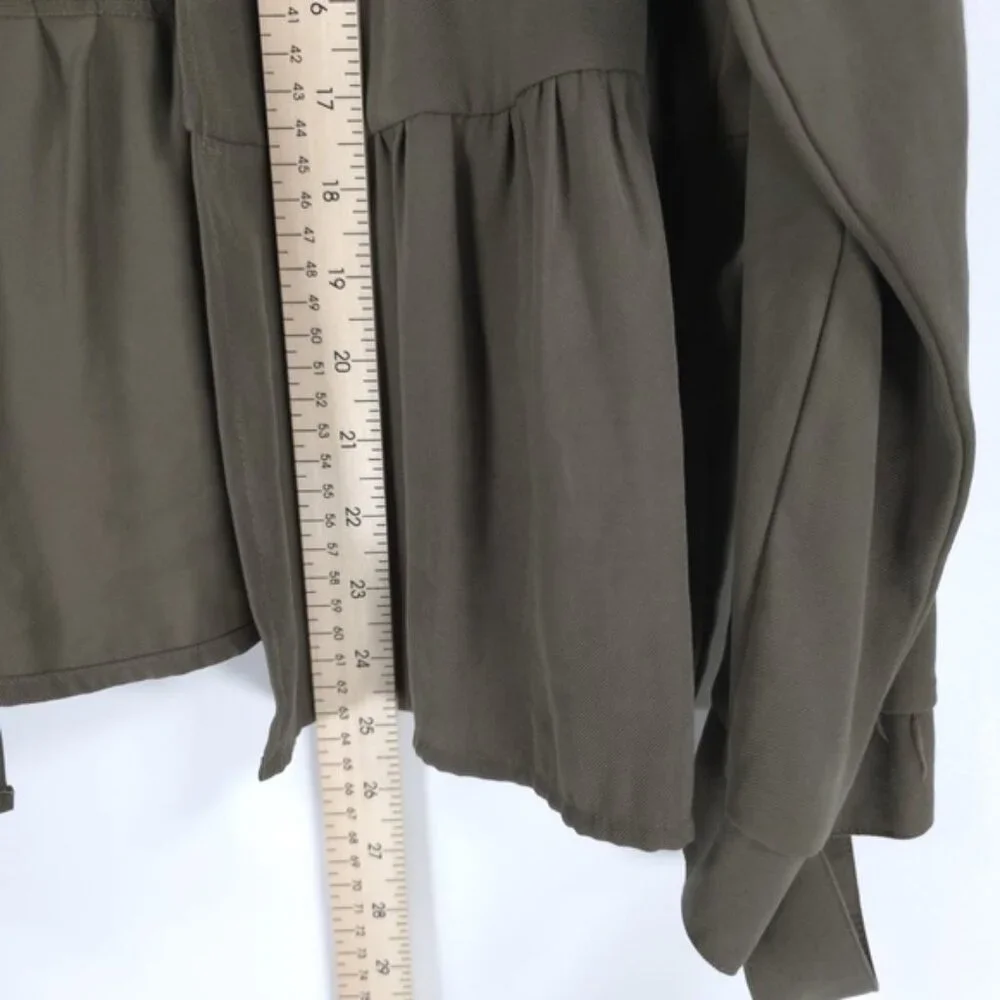 NWT ZARA Viscose Blend Ruffle Peplum Army Green Jacket Open Front 4968/068/M‎